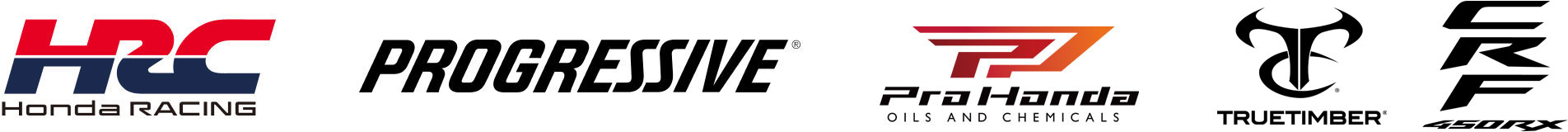 Logos: Honda Powersports | HRC Honda Racing | PROGESSIVE | ProHonda | TRUETIMBER | CRF450RX